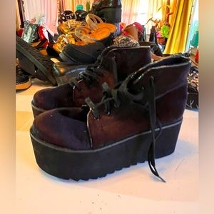 Privileged black velvet flatform boots. 8.5
